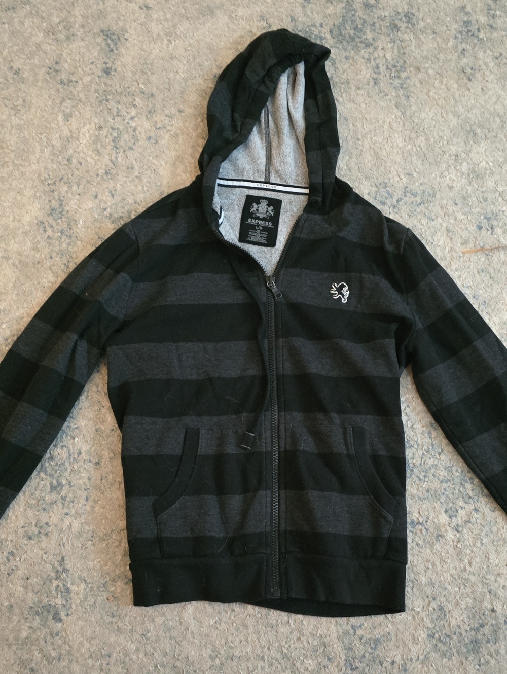 Express Black & Gray Striped Hooded Zip Jacket